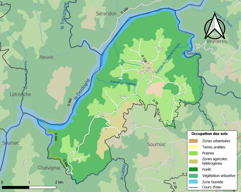 Carte des infrastructures et de l'occupation des sols de la commune en 2018 (CLC)