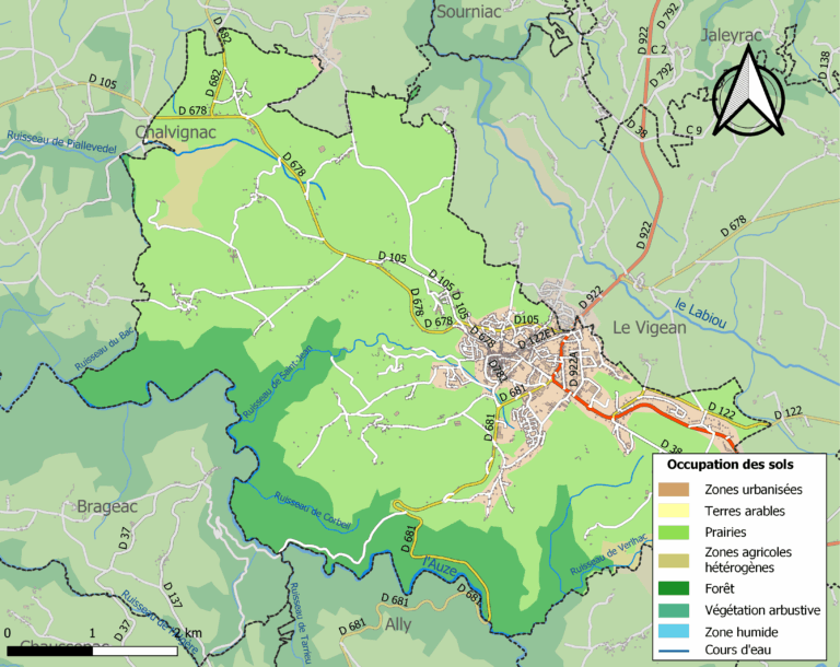 Carte des infrastructures et de l'occupation des sols de la commune en 2018