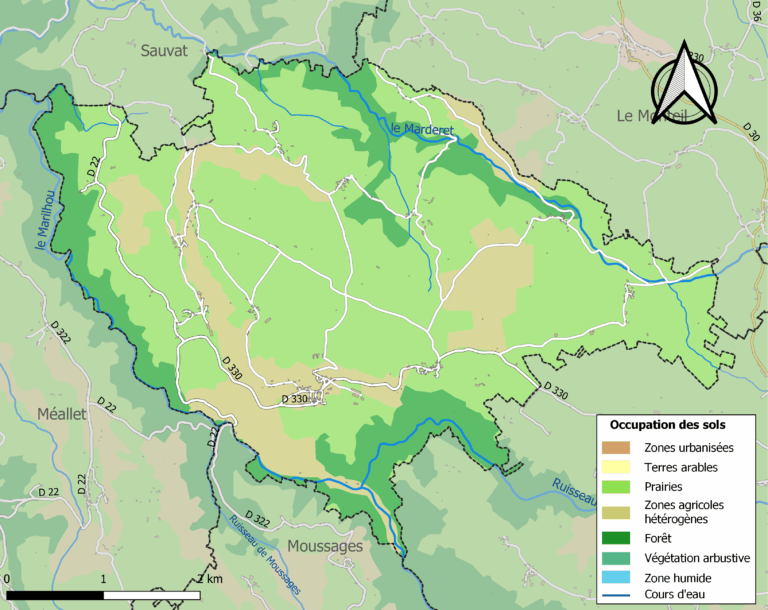 Carte des infrastructures et de l'occupation des sols de la commune en 2018