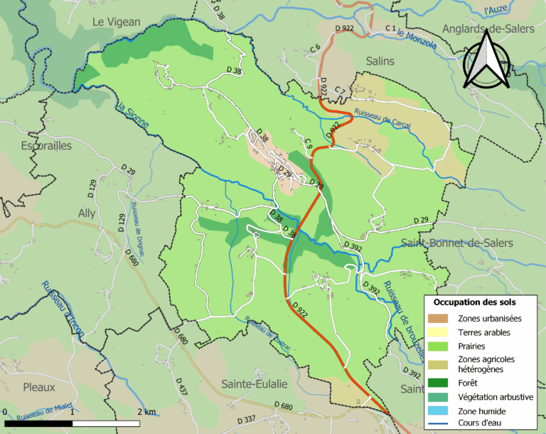Carte des infrastructures et de l'occupation des sols de la commune en 2018 (CLC)