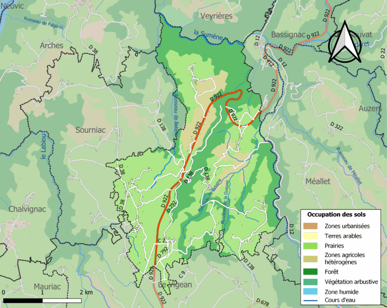 Carte des infrastructures et de l'occupation des sols de la commune en 2018 (CLC)