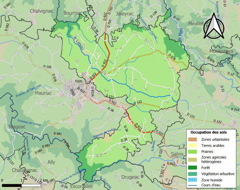 Carte des infrastructures et de l'occupation des sols de la commune en 2018 (CLC)