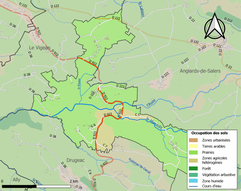 Salins - Carte des infrastructures et de l'occupation des sols de la commune en 2018 (CLC)
