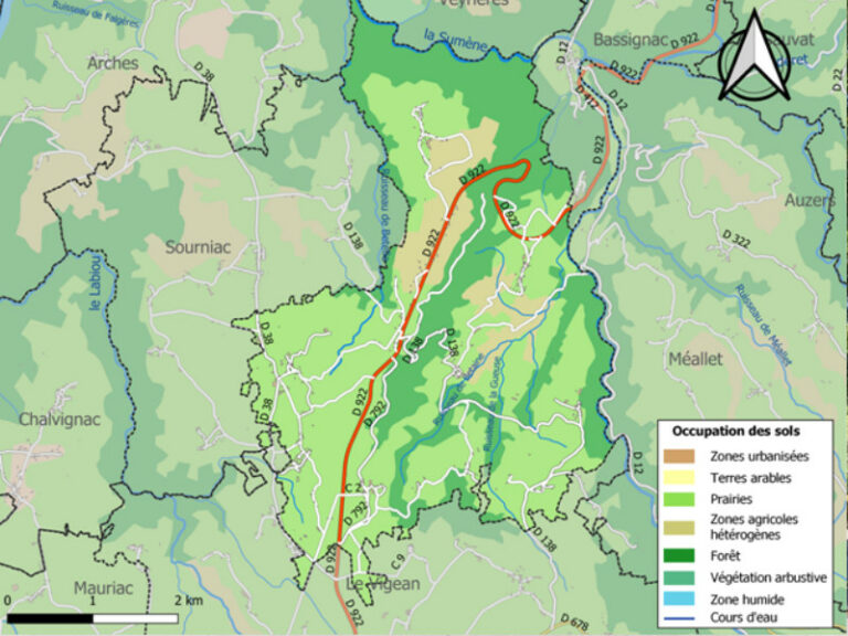 Carte des infrastructures et de l'occupation des sols de la commune en 2018 (CLC)